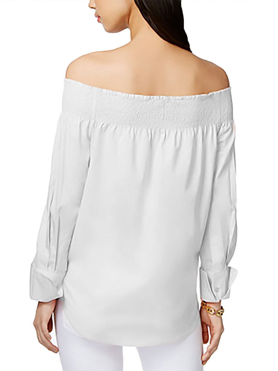 TOMMY HILFIGER Size 3X Off-The-Shoulder Top WHITE