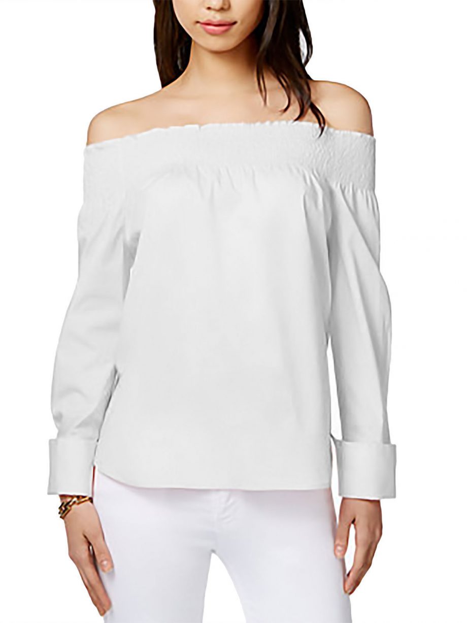 TOMMY HILFIGER Size 3X Off-The-Shoulder Top WHITE