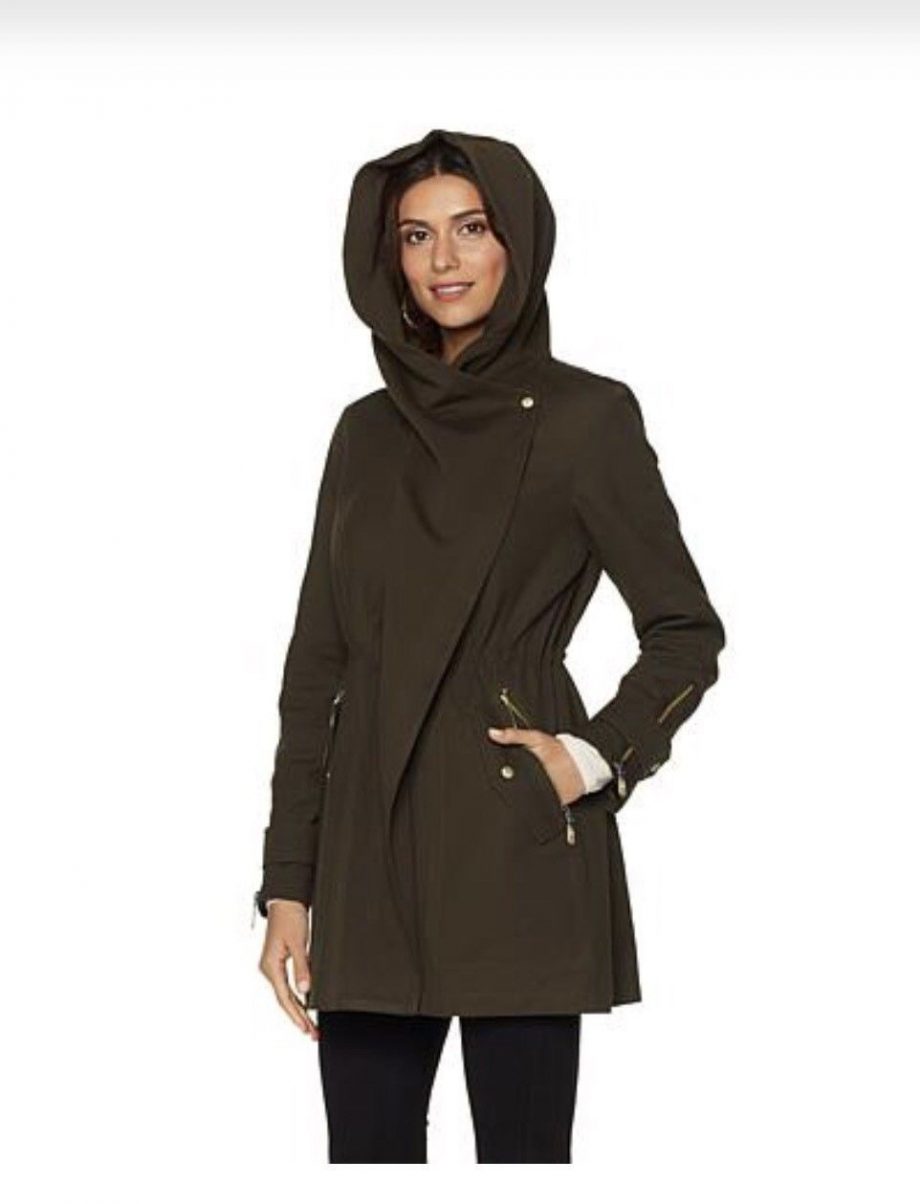 VINCE CAMUTO Size 1X Long Sleeves Drapey Anorak Jacket KHAKI
