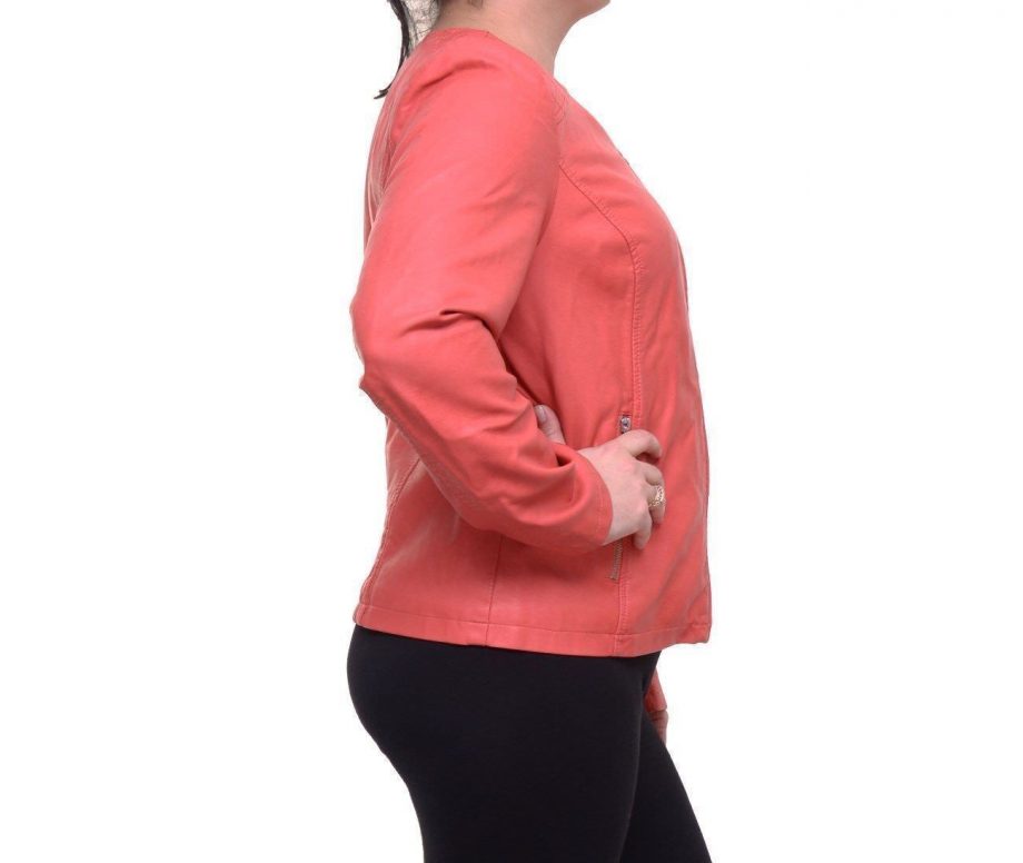 ALFANI Size XL Faux-leather V Coral Jacket CORAL PINK