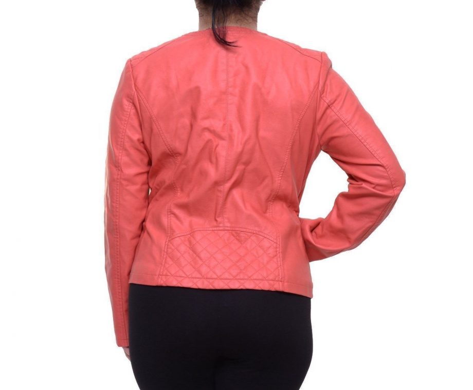 ALFANI Size XL Faux-leather V Coral Jacket CORAL PINK