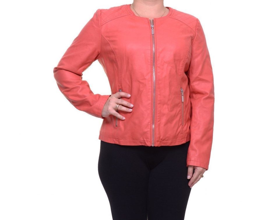ALFANI Size XL Faux-leather V Coral Jacket CORAL PINK
