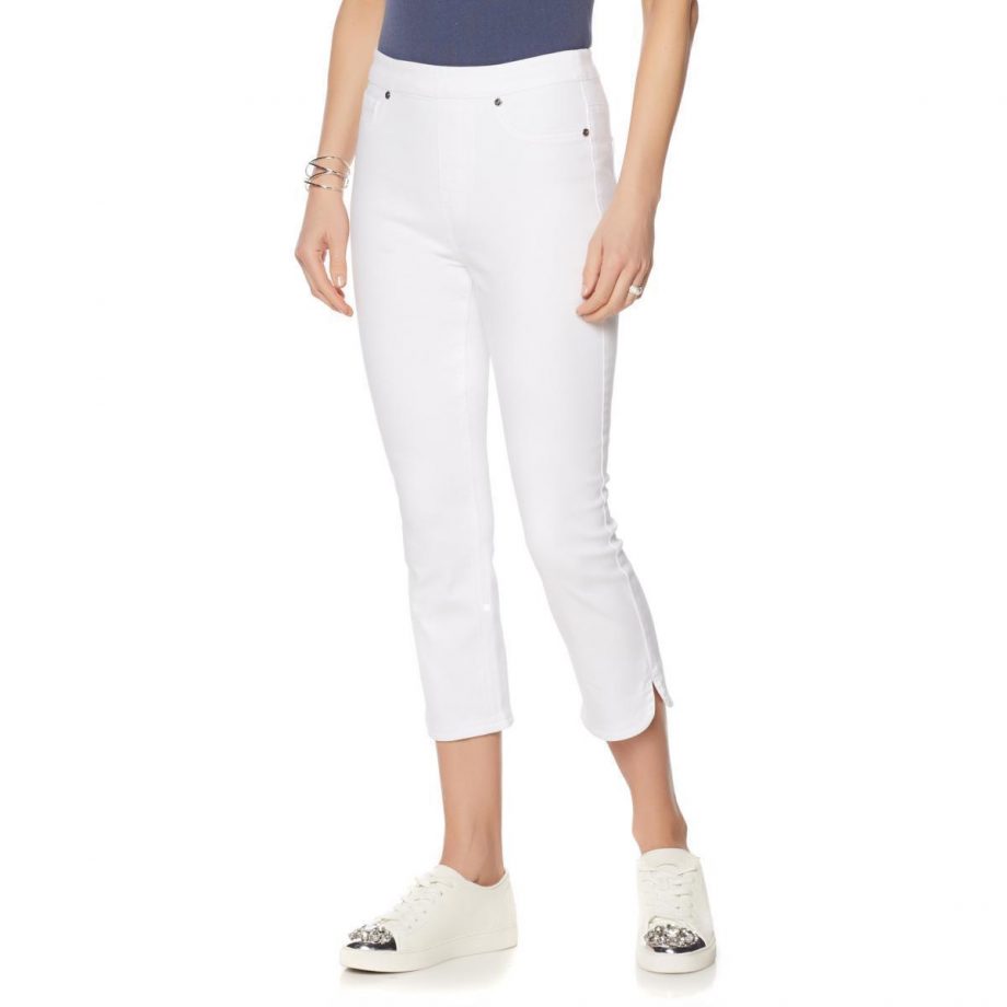 DIANE GILMAN Size PM Virtual Stretch Dolphin-Hem Cropped Jegging WHITE