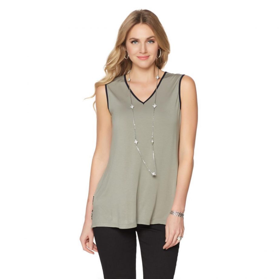 DIANE GILMAN Size 3X Reversible Printed Top Tank SAGE GREEN