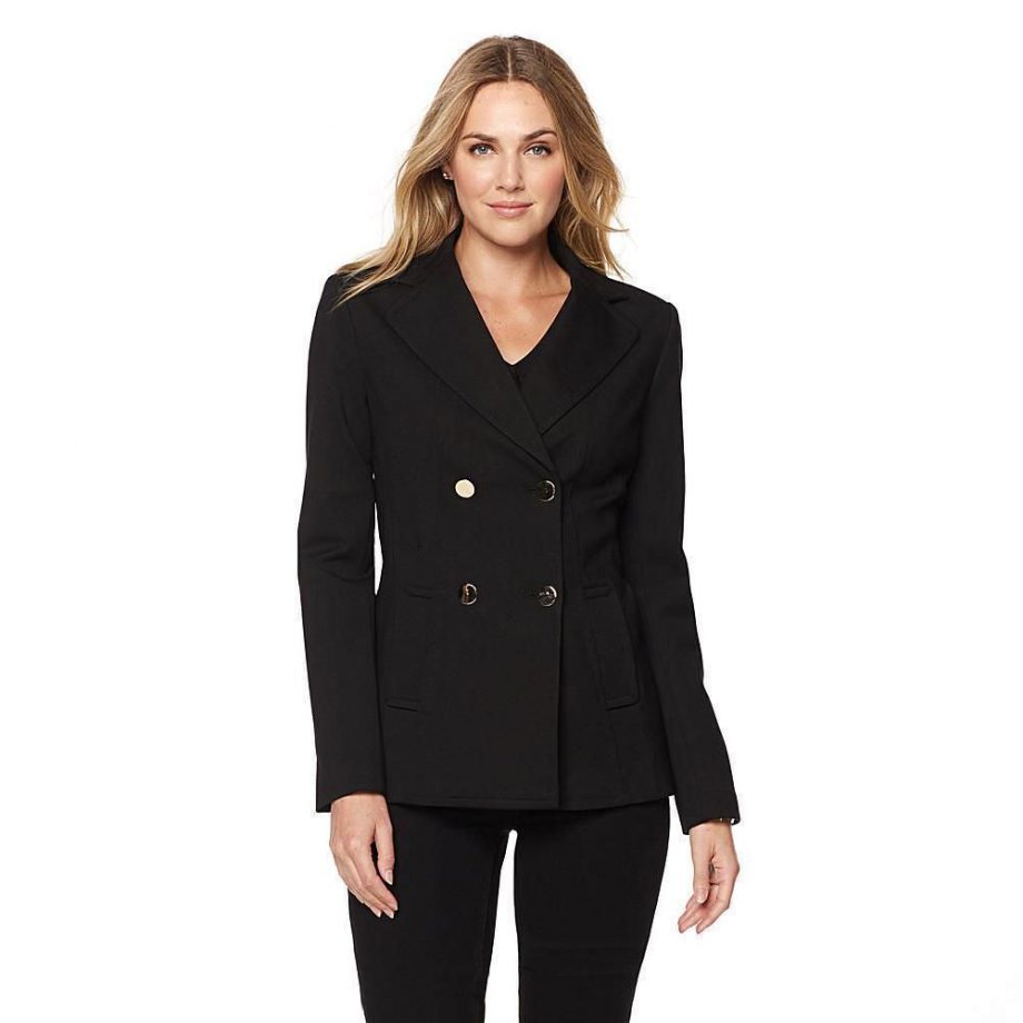 JONES NEW YORK Size 12 Ponte Peacoat with Pockets BLACK