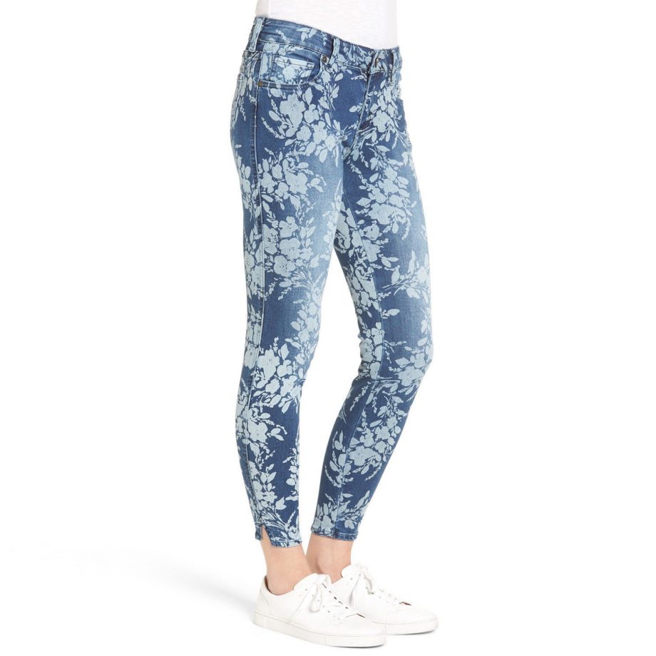 KUT FROM THE KLOTH Size 10 Eva Ankle Floral Print Skinny Jeans INDIGO