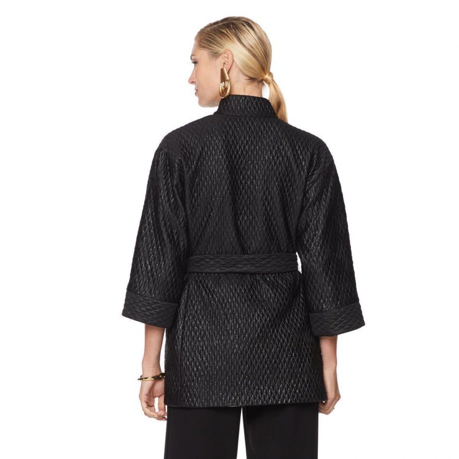NATORI Size 3X Quilted Open Topper Belt mandarin collar kimono JACKET BLACK