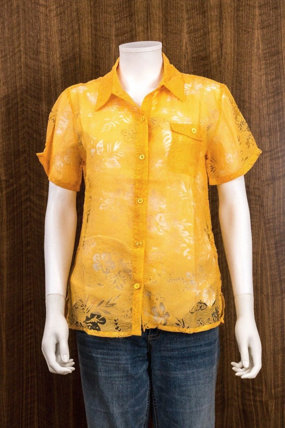 SALON STUDIO Size S 2pc Yellow Button Down Sheer Blouse Tank Top Camisole
