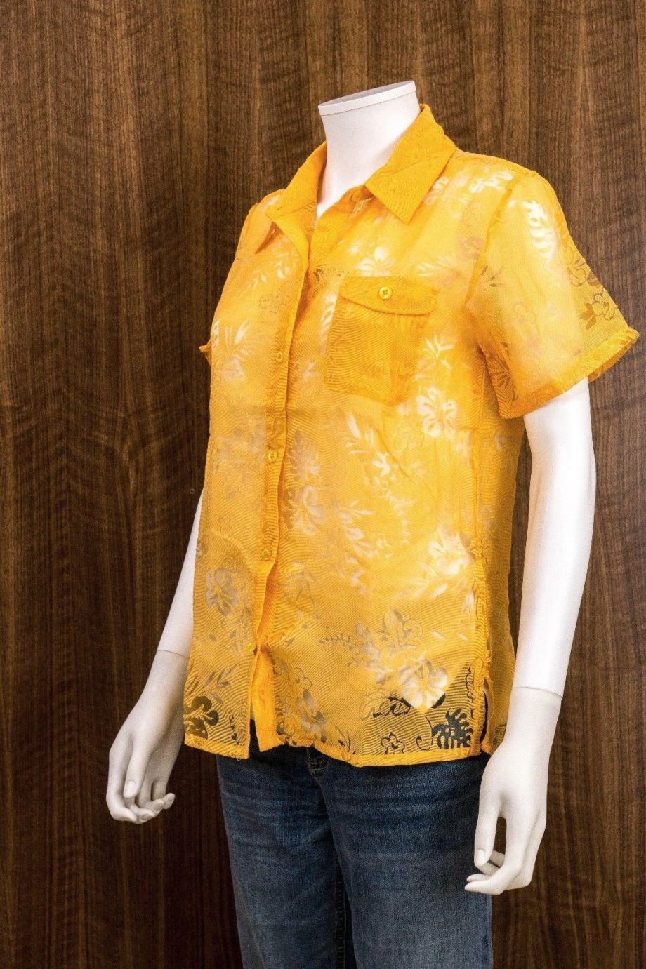 SALON STUDIO Size S 2pc Yellow Button Down Sheer Blouse Tank Top Camisole
