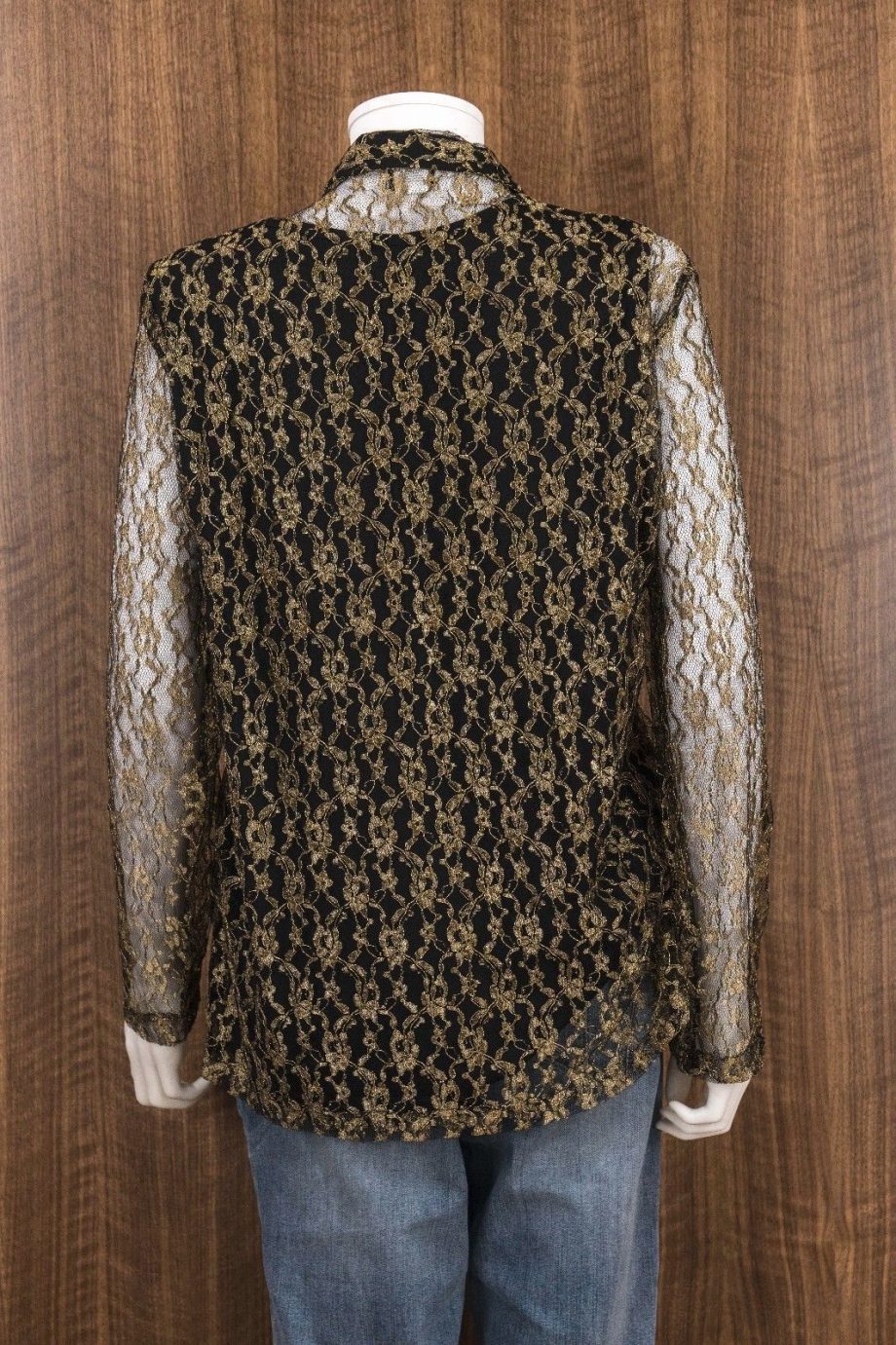 SALON STUDIO Size L 2pc Black Gold Button Down Sheer Blouse Tank Top