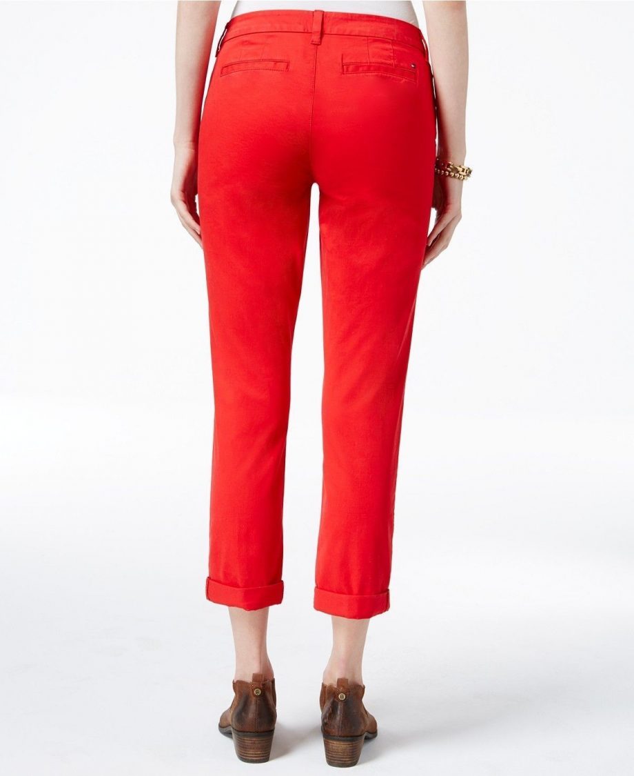 TOMMY HILFIGER Size 6 Cuffed Chino Straight-Leg Pants RED