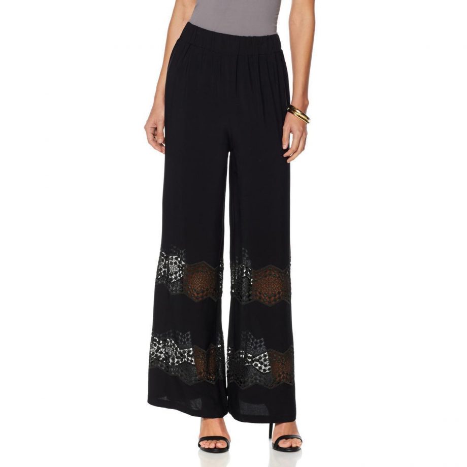 COLLEEN LOPEZ Size 1X Sunny Coast Lace Pants BLACK