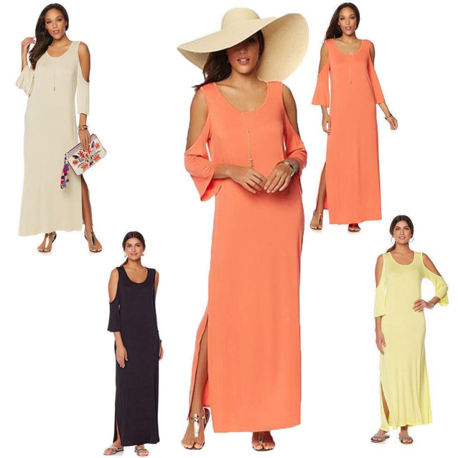 DIANE GILMAN Size L Cold Shoulder Maxi Dress Scoop Neck CORAL