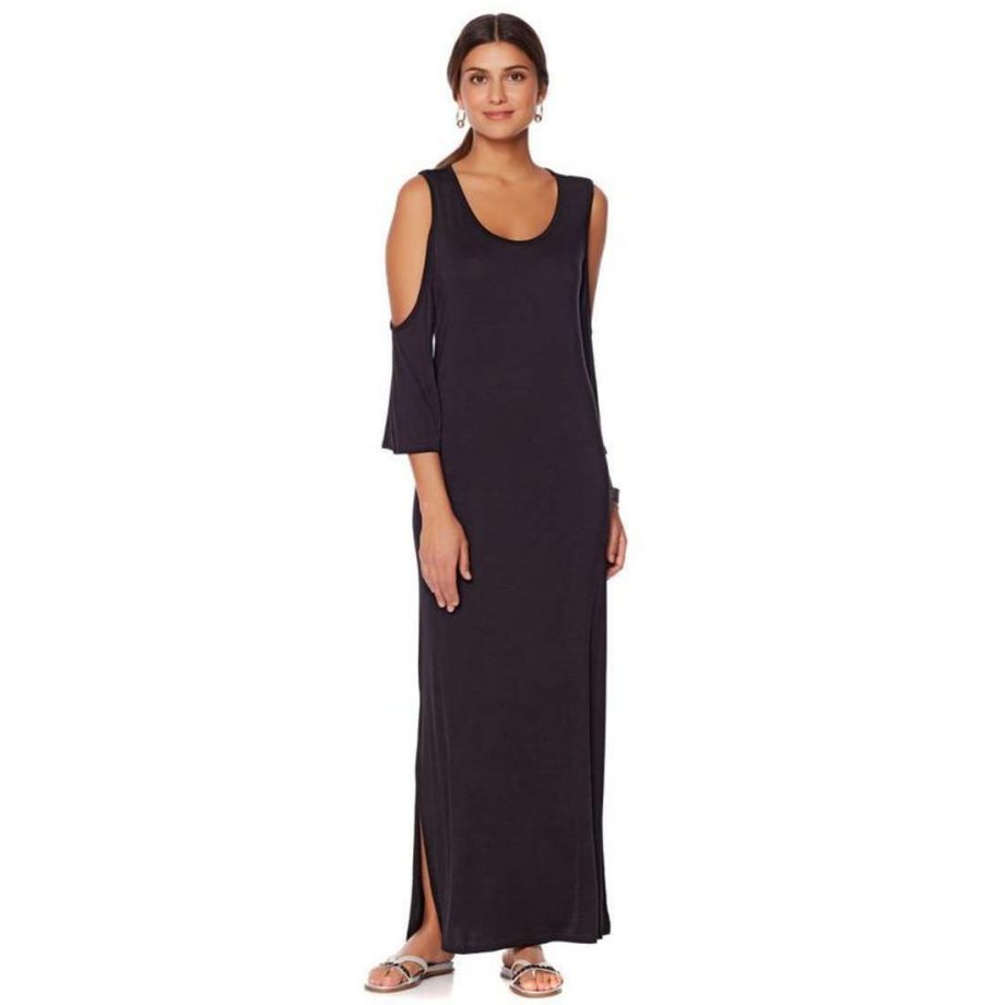 DIANE GILMAN Size L Cold Shoulder Maxi Dress Scoop Neck CORAL