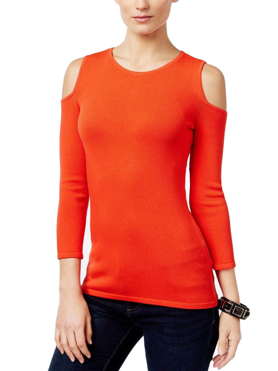 INC INTERNATIONAL CONCEPTS Size M Cold-Shoulder Sweater ELECTRIC RED