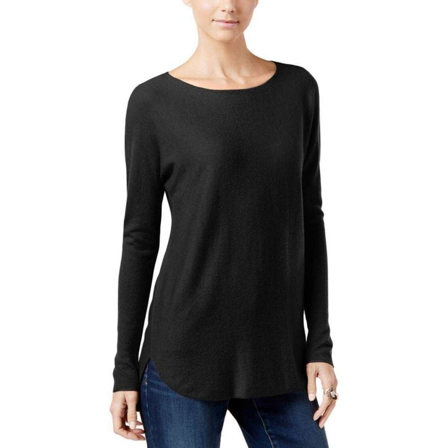 INC INTERNATIONAL CONCEPTS Size M High Low Crewneck Long Sleeve Sweater BLACK