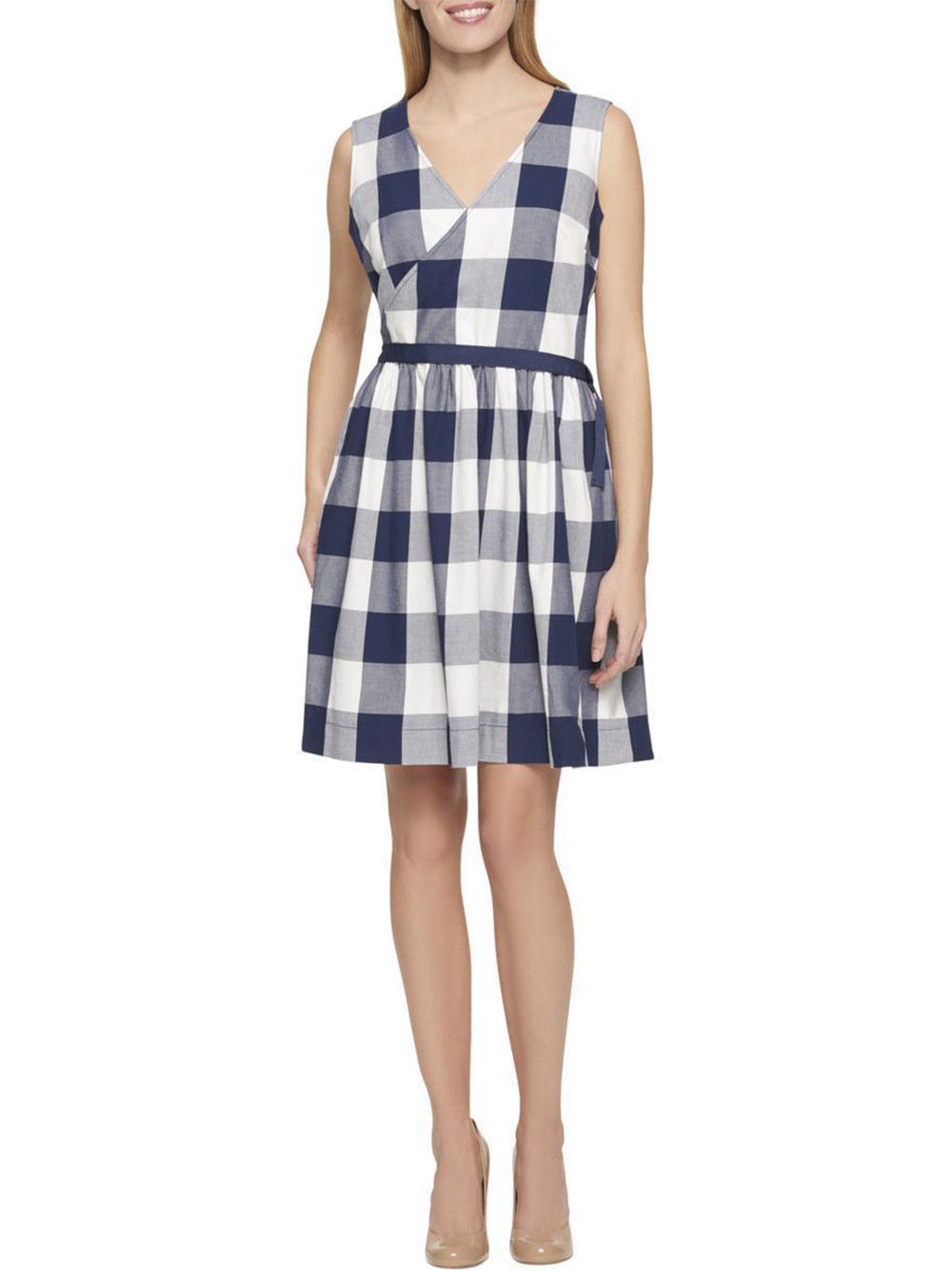 TOMMY HILFIGER Size 10 Check Print Side Tie Sleeveless Wrap Dress NAVY –  NYC Moda Boutique